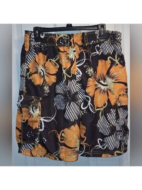 Favant Swim Trunks Men's Black Orange Floral